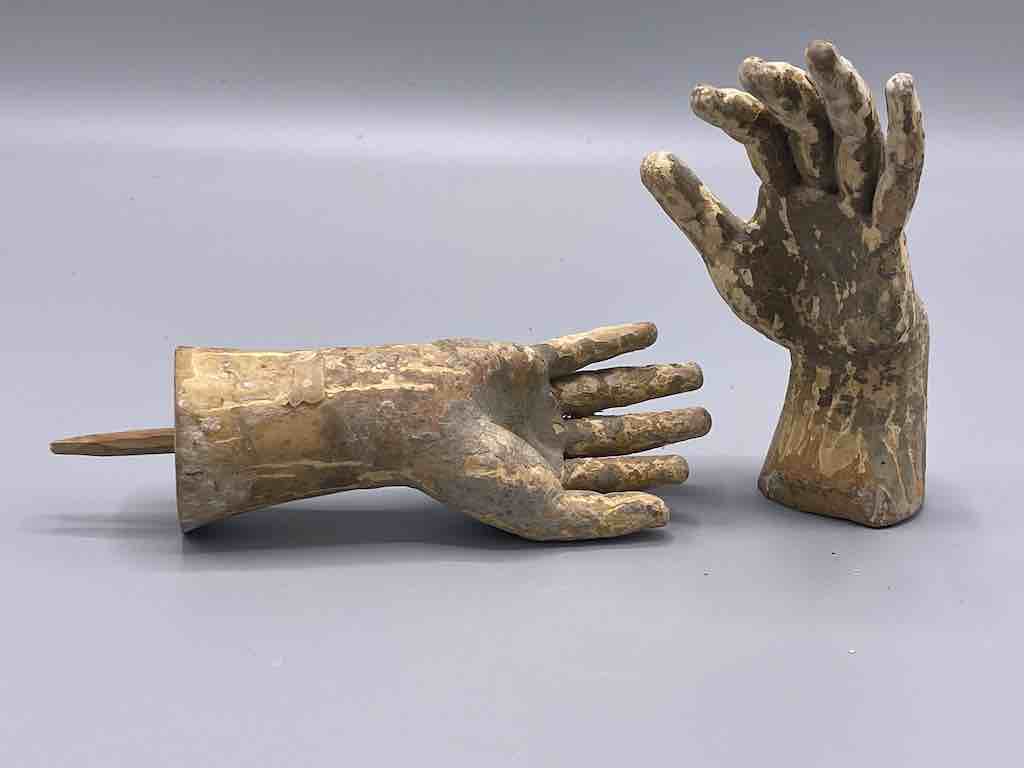 Antique Vietnamese Saint Figure Hand Pair - 5 & 4 5/8"