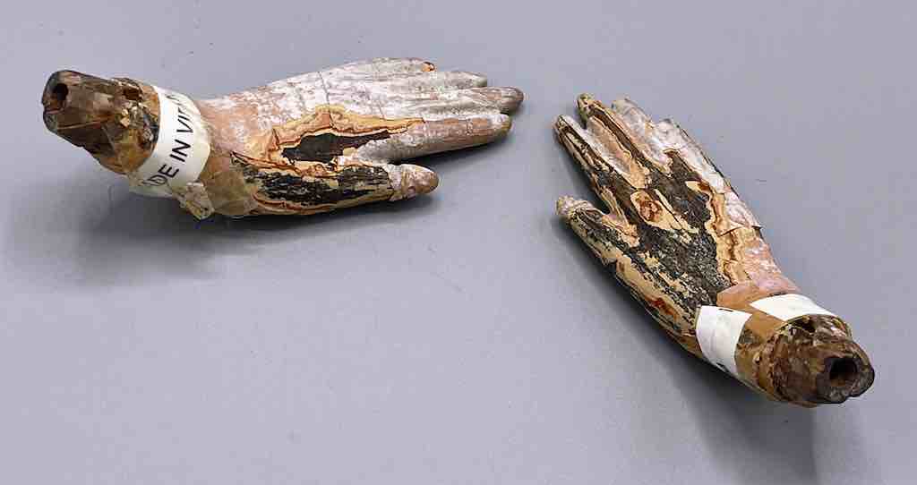 Antique Vietnamese Saint Figure Hand Pair - 3 1/4" & 3 1/8"