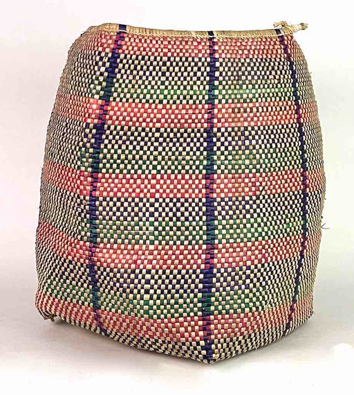 Large "Plaid" Multi-Stripe Woven Flexible Deep Swampgrass Basket - Togo