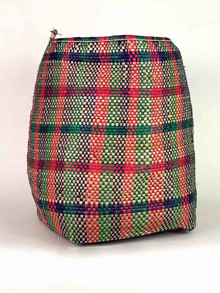 Large "Plaid" Multi-Stripe Woven Flexible Deep Swampgrass Basket - Togo