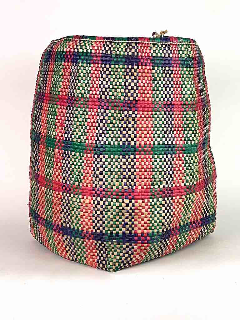 Large "Plaid" Multi-Stripe Woven Flexible Deep Swampgrass Basket - Togo