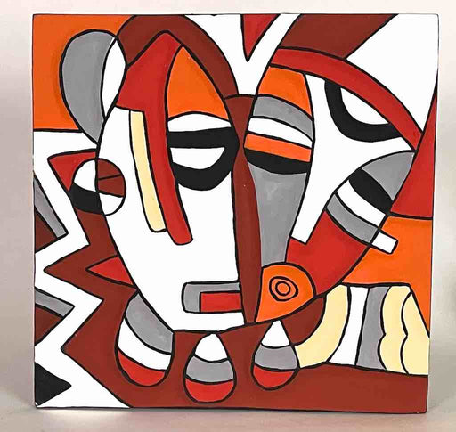 Imigongo Royal Tutsi Rwanda Geometric Tableaux | 14 x 14"