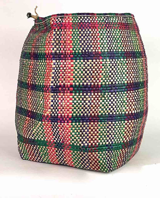 Large "Plaid" Multi-Stripe Woven Flexible Deep Swampgrass Basket - Togo