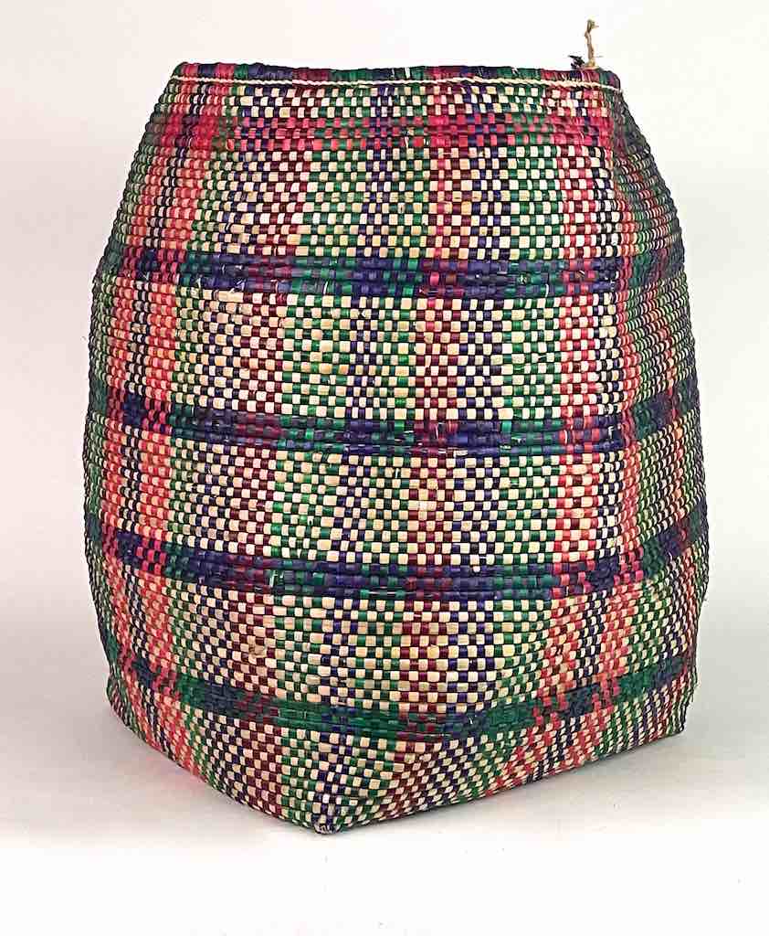 Large "Plaid" Multi-Stripe Woven Flexible Deep Swampgrass Basket - Togo