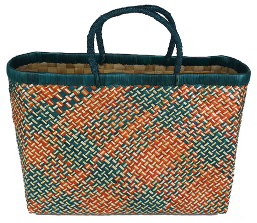 Handwoven Pandan Straw Handbag - Orange/Turquoise - Niger Bend