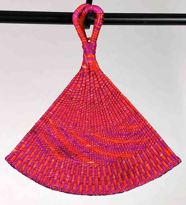Raffia Hand Fan Accessory Handwoven in Togo - Magenta & Orange