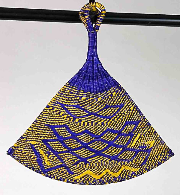Raffia Hand Fan Accessory Handwoven in Togo - Yellow & Purple
