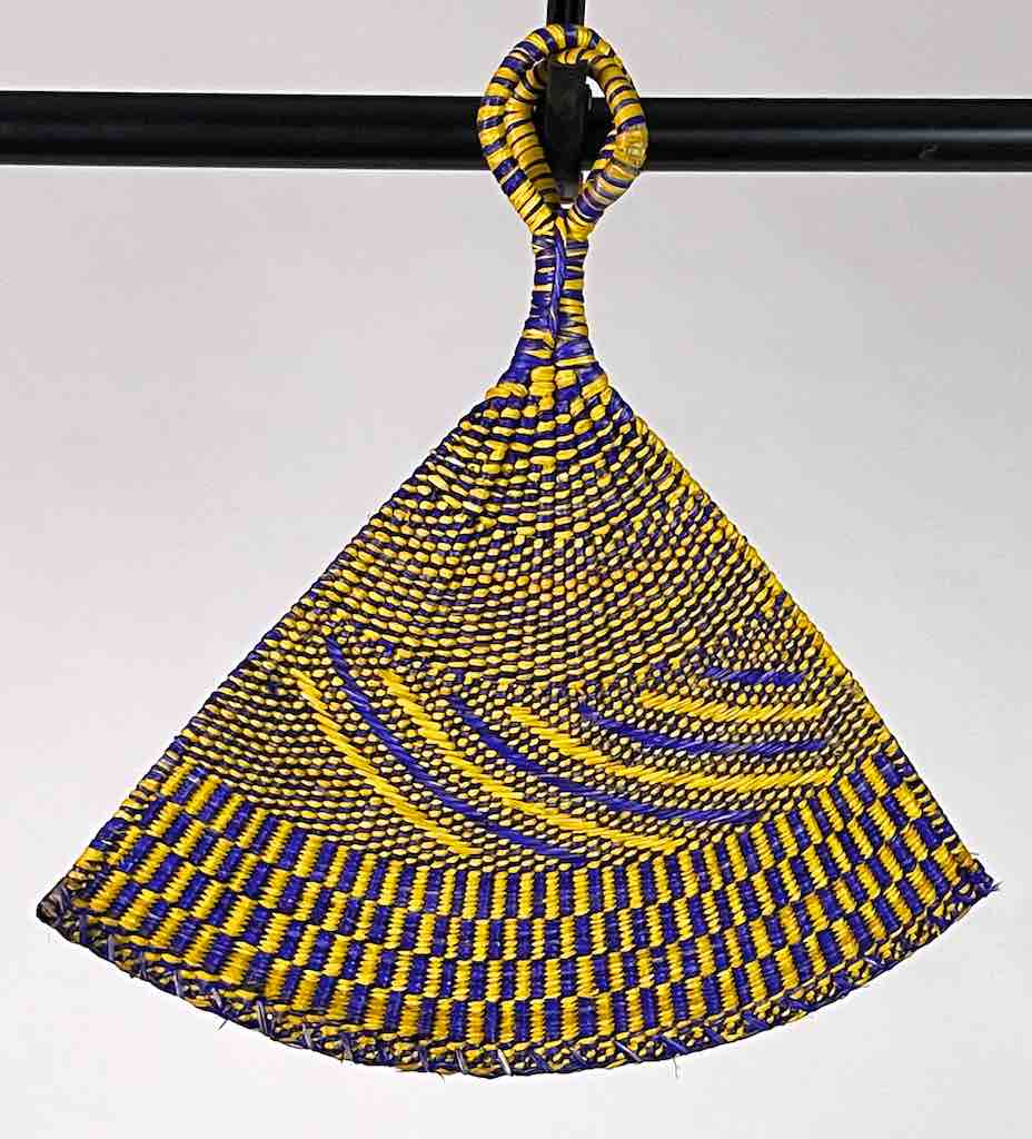 Raffia Hand Fan Accessory Handwoven in Togo - Yellow & Purple