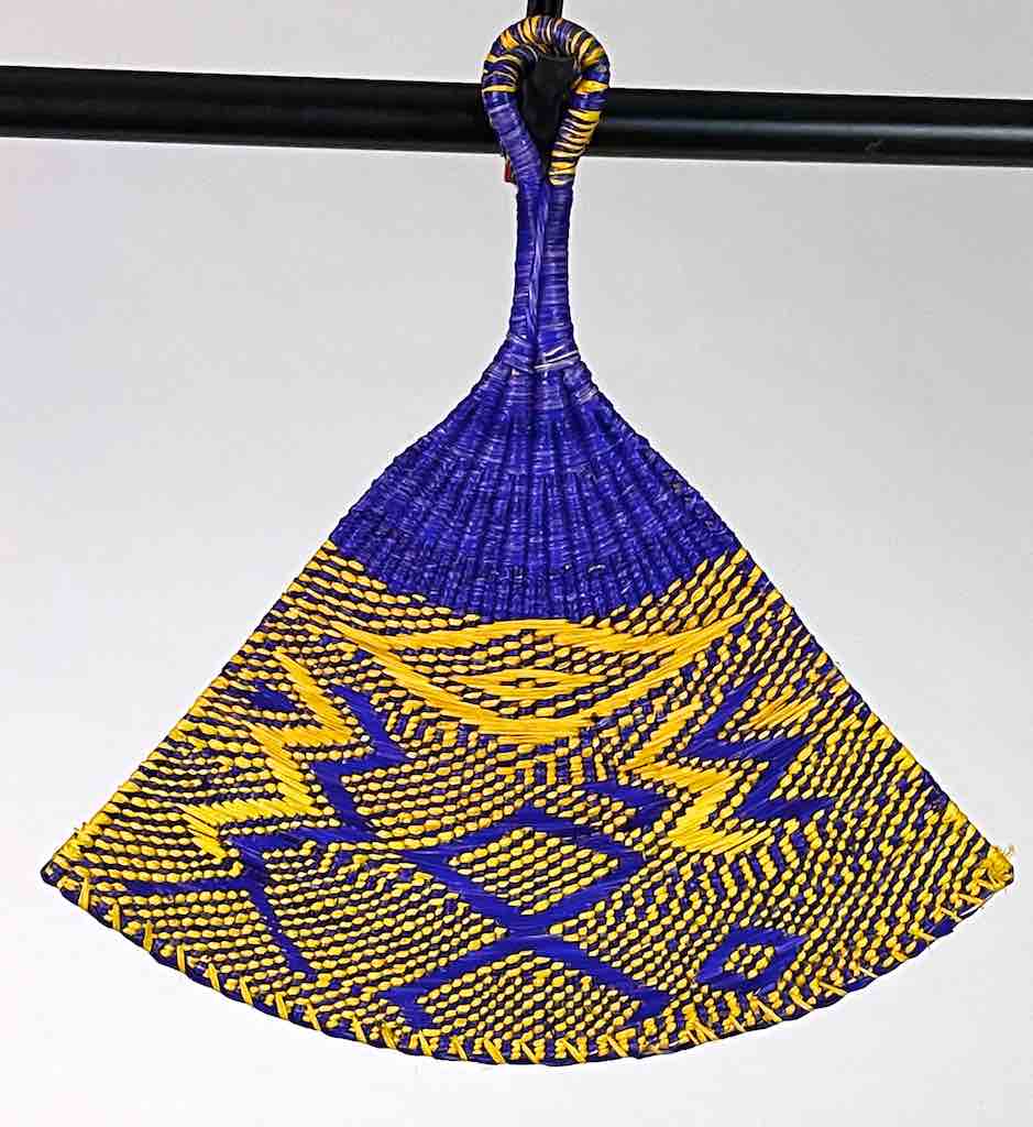 Raffia Hand Fan Accessory Handwoven in Togo - Yellow & Purple