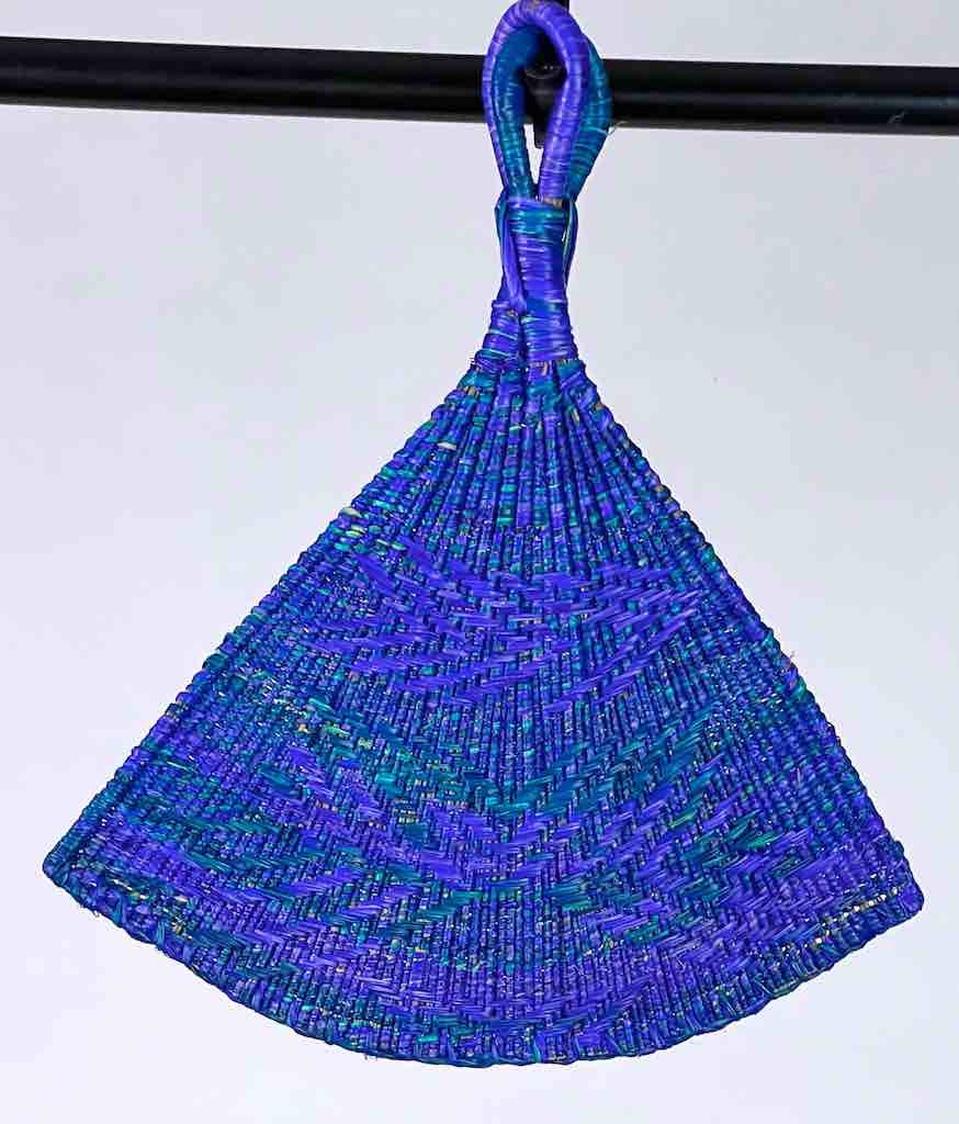 Raffia Hand Fan Accessory Handwoven in Togo - Purple & Blue