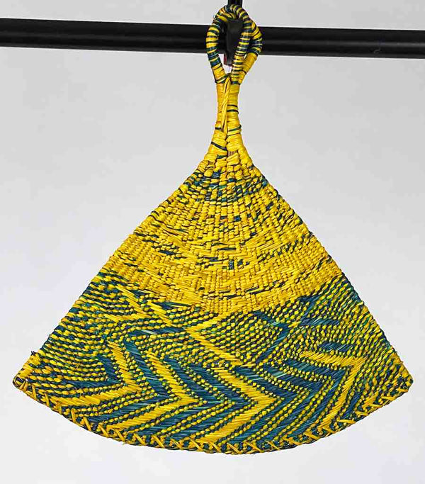 Raffia Hand Fan Accessory Handwoven in Togo - Yellow & Green
