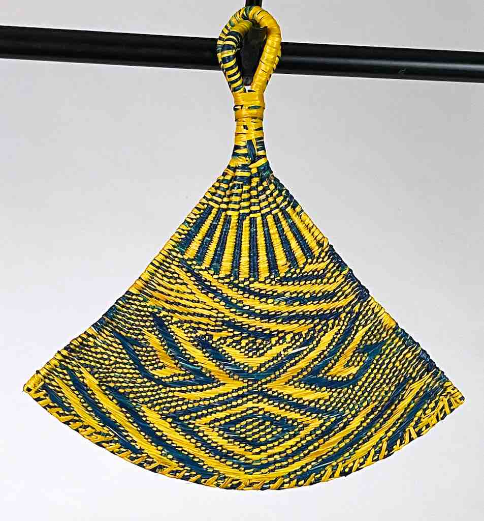 Raffia Hand Fan Accessory Handwoven in Togo - Yellow & Green