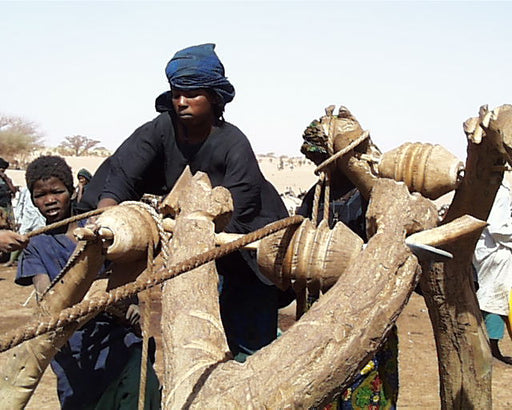 Old Saharan Africa Deep Well Pulley Decor