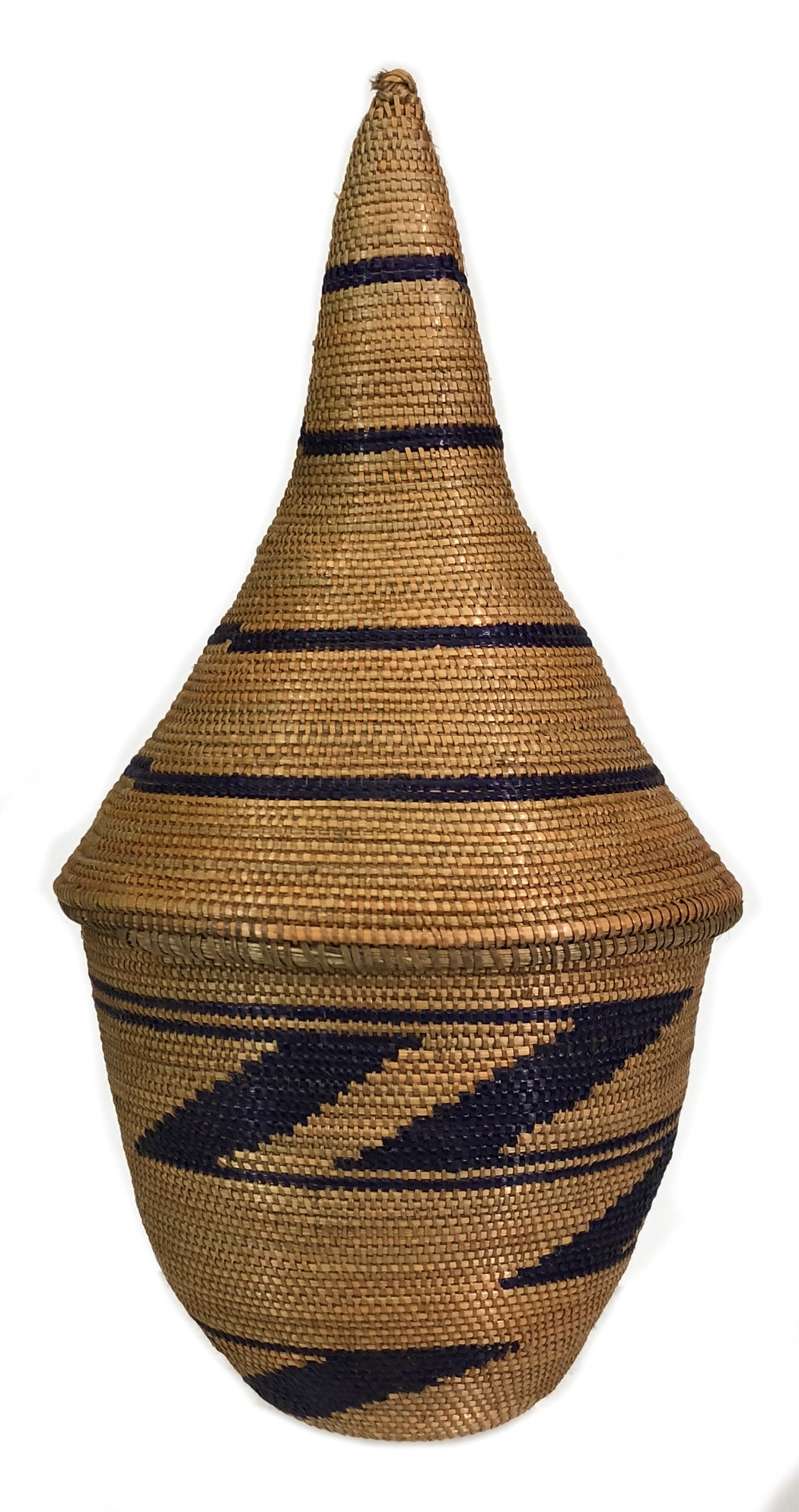 Small Vintage Tutsi Decor Basket with Indigo Accents - 7" x 3.5" - Niger Bend