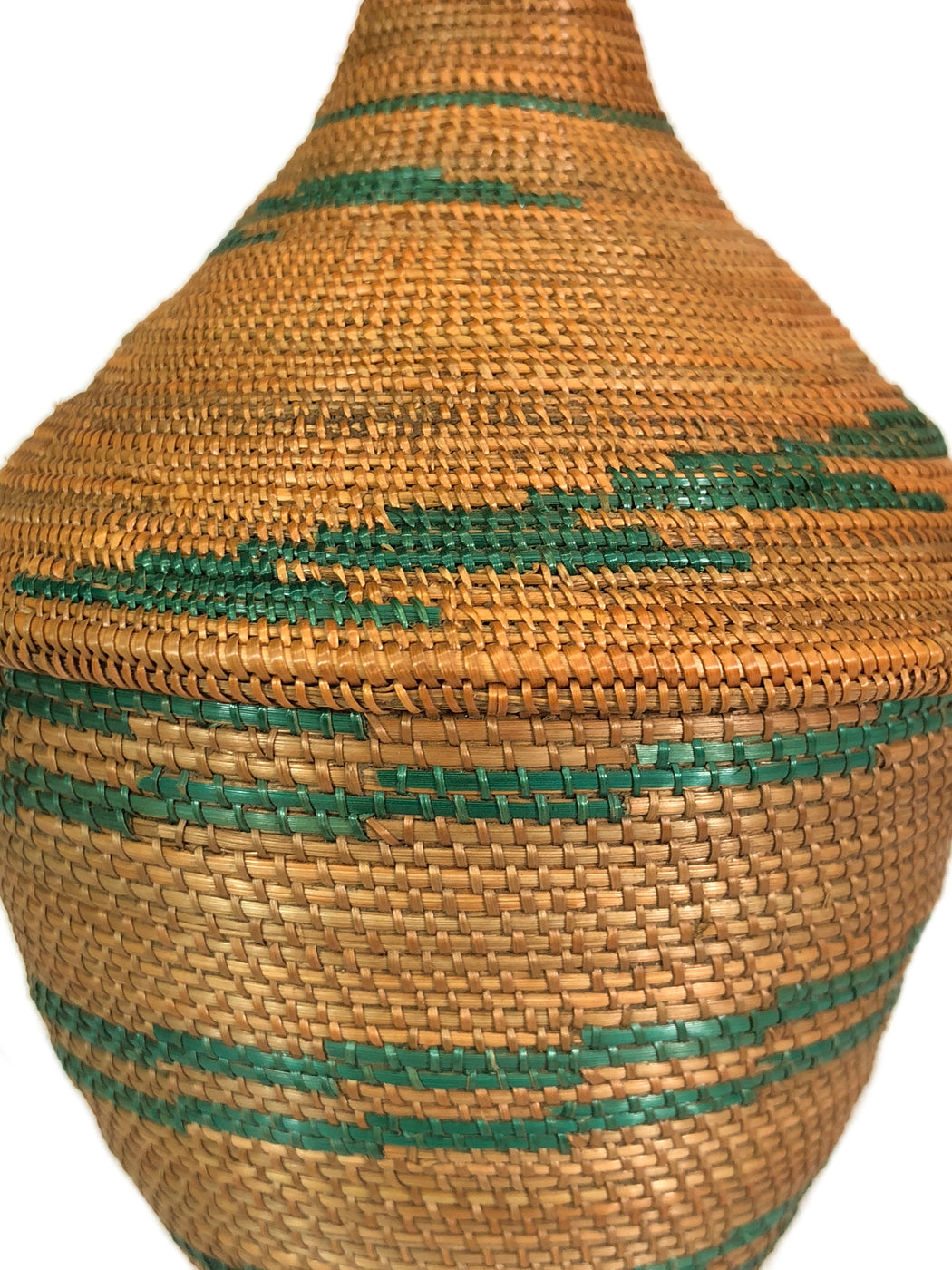 Small Vintage Tutsi Decor Basket with Green Accents - 7" x 4" - Niger Bend