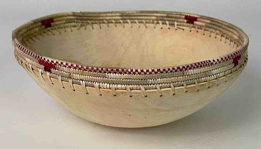 Light wooden bowl with 2-color basket-rim "Imbehe" Rwanda | 10"