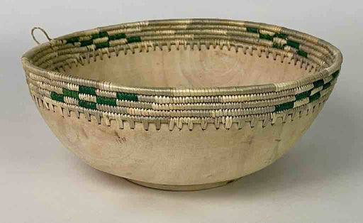 Light wooden bowl with 2-color basket-rim "Imbehe" Rwanda | 10"