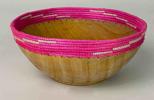 Dark wooden bowl with 2-color basket-rim "Imbehe" Rwanda | 8"