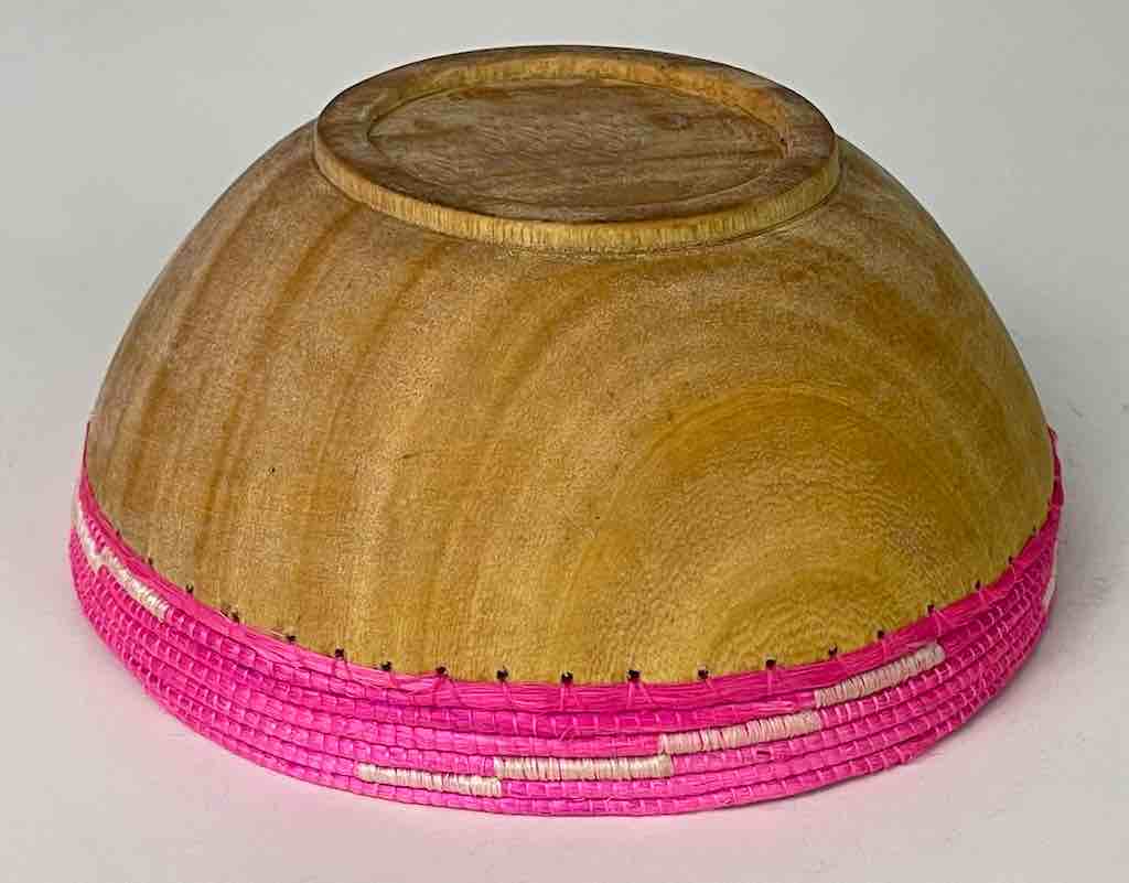 Dark wooden bowl with 2-color basket-rim "Imbehe" Rwanda | 8"
