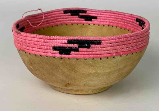 Dark wooden bowl with 2-color basket-rim "Imbehe" Rwanda | 7"