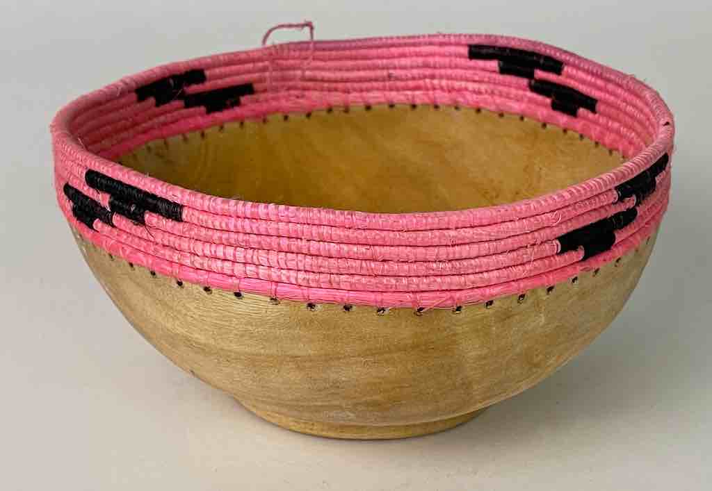 Dark wooden bowl with 2-color basket-rim "Imbehe" Rwanda | 7"