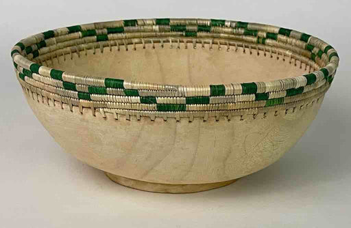Light wooden bowl with 2-color basket-rim "Imbehe" Rwanda | 10"