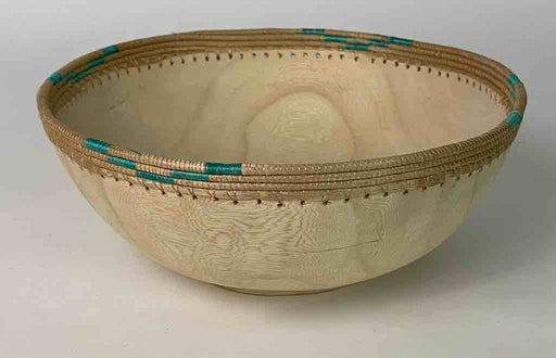Light wooden bowl with 2-color basket-rim "Imbehe" Rwanda | 10"