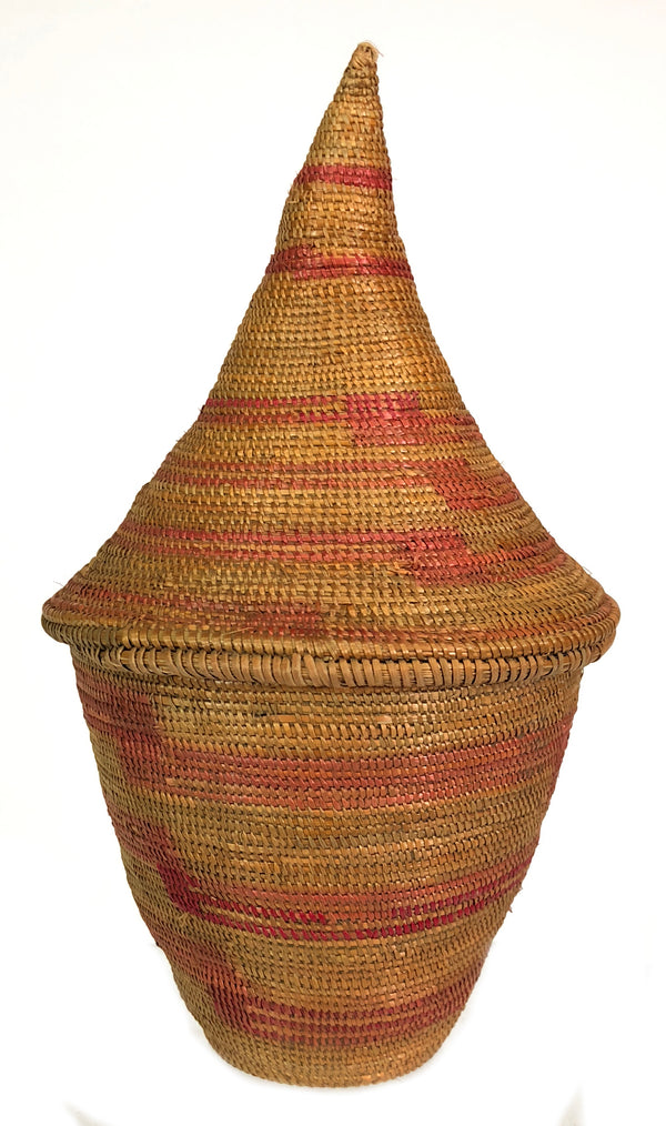 Small Vintage Tutsi Decor Basket with Peach Accents - 7" x 4" - Niger Bend