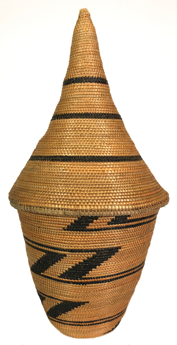 Small Vintage Tutsi Decor Basket with Black Accents - 7" x 3.5" - Niger Bend