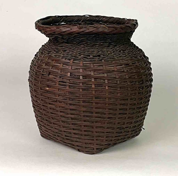 Vintage Short Black Vietnamese Rattan Basket