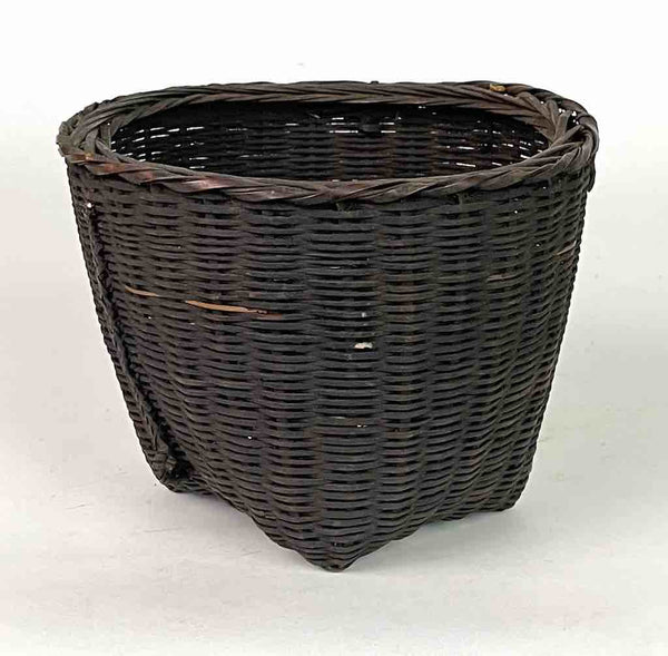 Vintage Short Black Vietnamese Rattan Basket