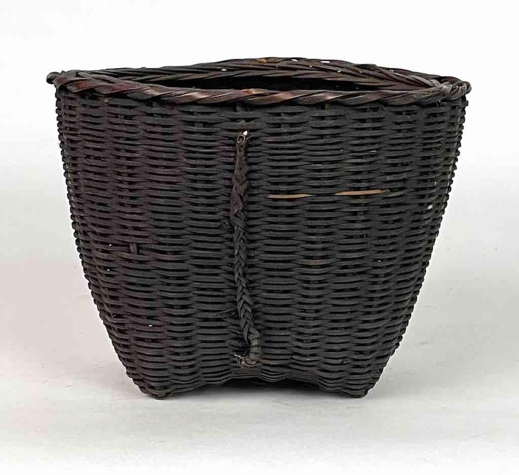 Vintage Short Black Vietnamese Rattan Basket