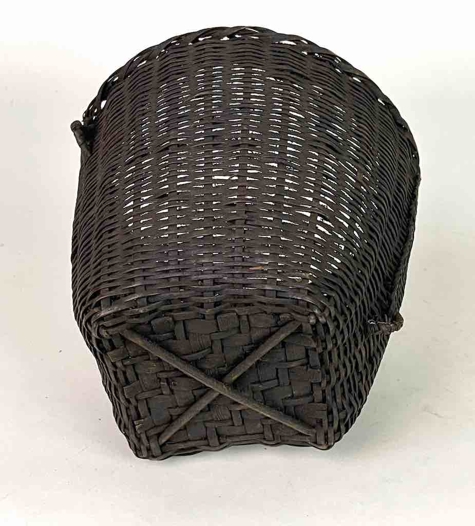 Vintage Short Black Vietnamese Rattan Basket