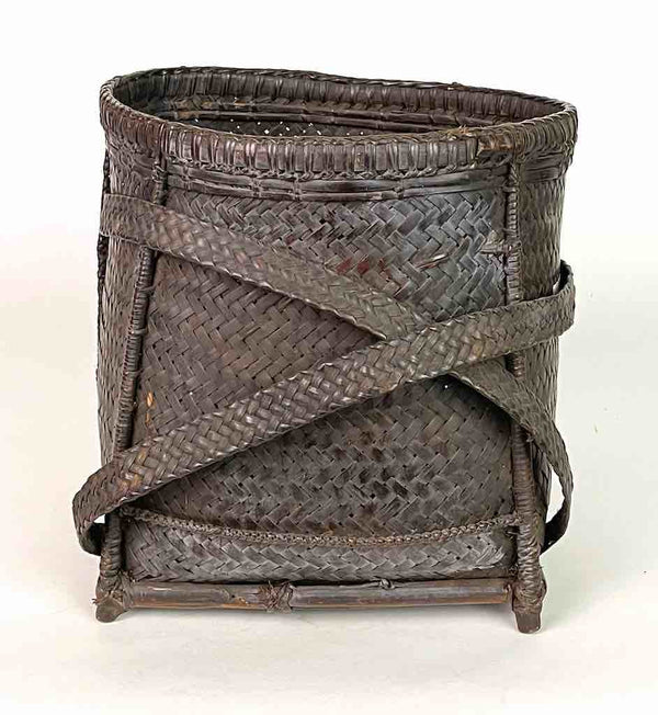 Vintage Short "Backpack" Style Vietnamese Rattan Rice Harvest Basket