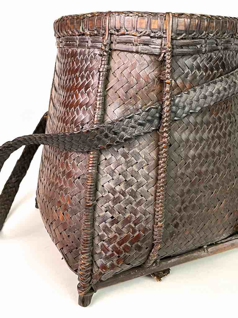 Vintage Short "Backpack" Style Vietnamese Rattan Rice Harvest Basket