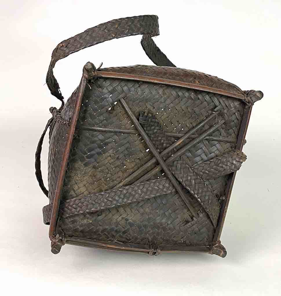 Vintage Short "Backpack" Style Vietnamese Rattan Rice Harvest Basket