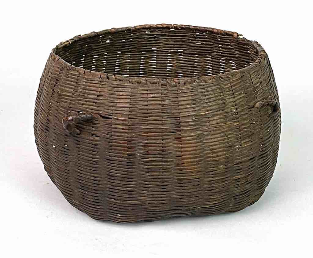Vintage Very Finely Woven Small Black Vietnamese Rattan Basket